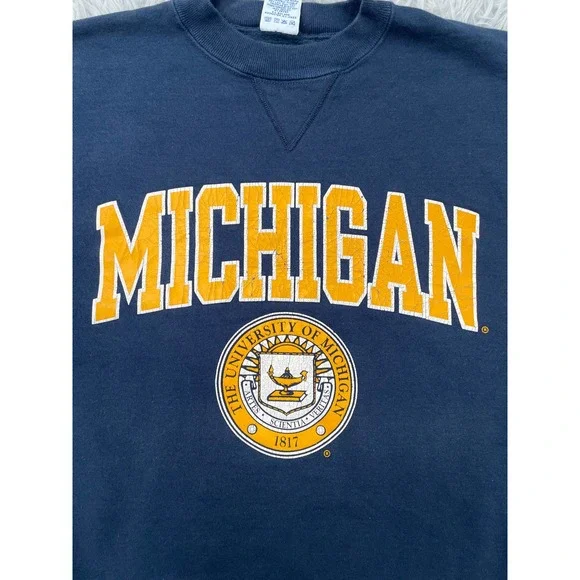 VTG 90s Champion Michigan Wolverines Crewneck Sweatshirt Made in the USA Sz L